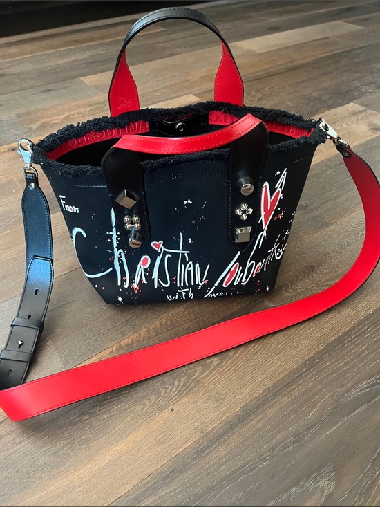Christian Louboutin Handbags - Christian Louboutin Black Mini Tote with Red Accents and Graffiti